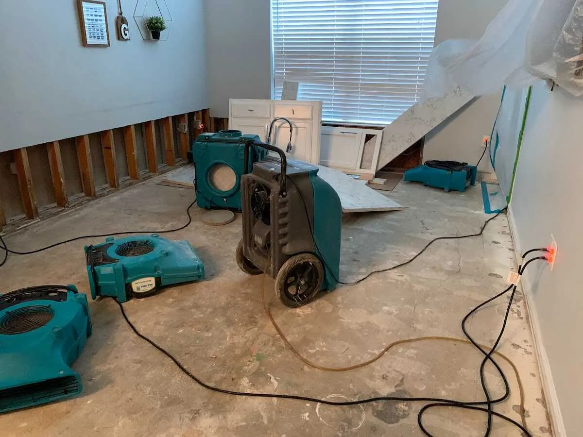 Dehumidifier in flood-cut room for Water Damage Restoration in Destrehan